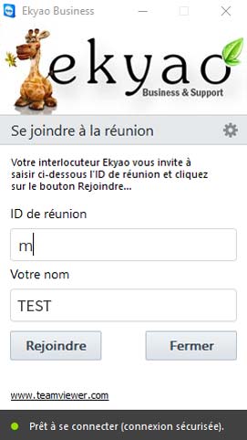 Ekyao Business - Centre d'Aide. Saisie du code de session pour démarrer la formation à distance